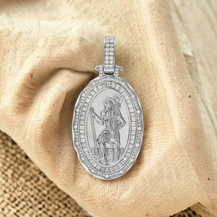 Silver Diamond St Christopher Necklace