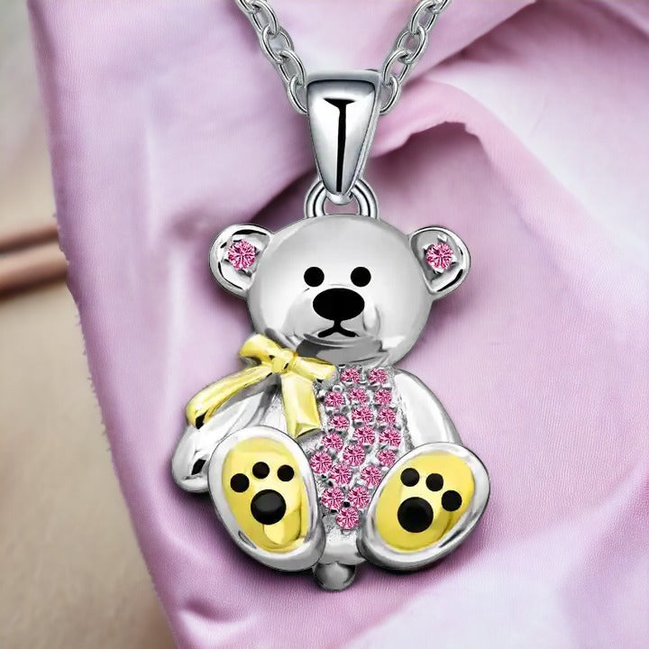 Silver Dream Pink Teddy Bear Necklace