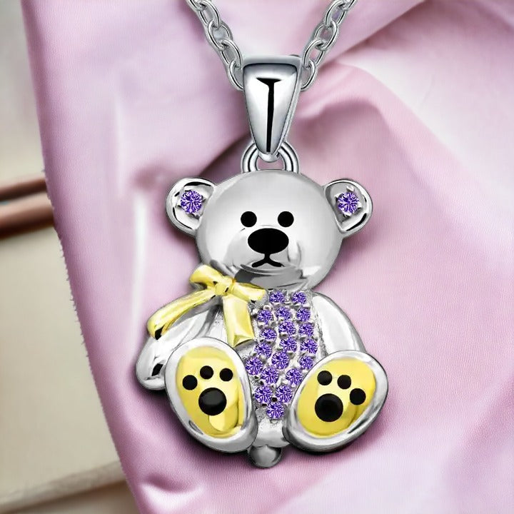 Silver Dream Purple Teddy Bear Necklace