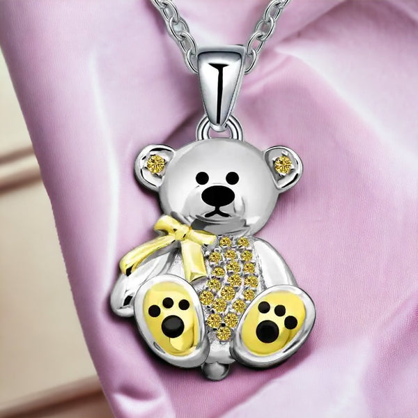 Silver Dream Yellow Teddy Bear Necklace