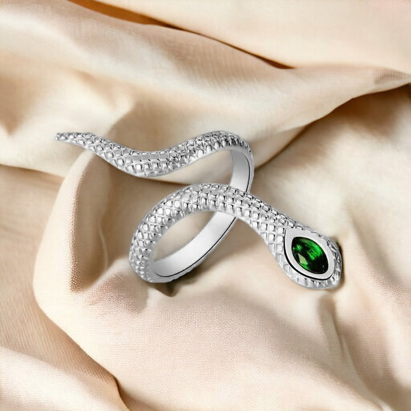 Silver Emerald Snake Ring