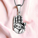 Enigmatic Hand Evil Eye Necklace Silver