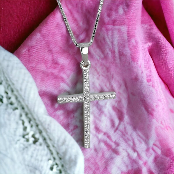 Diamond Guardian Cross Necklace Silver
