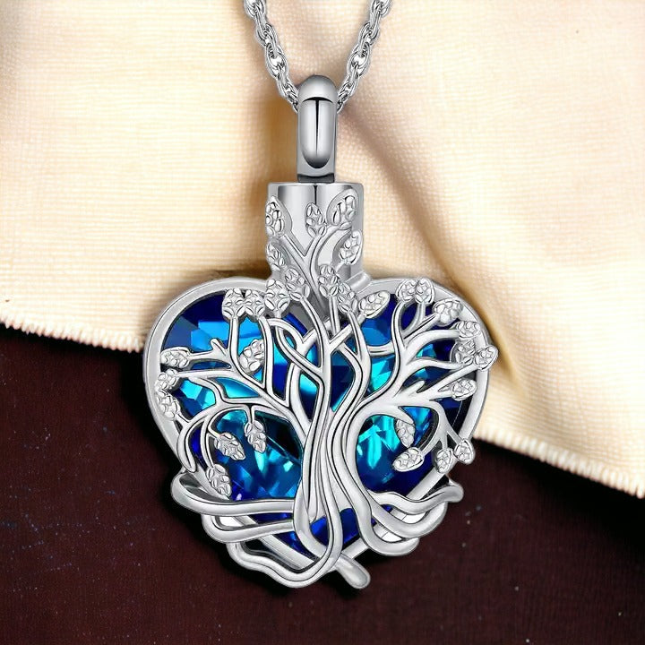 Silver Heart Blossom Tree Necklace