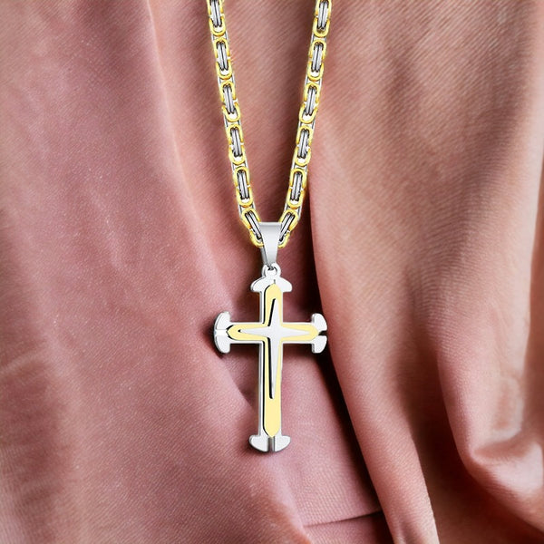 Yellow Silver Light Of Jesus Cross Necklace