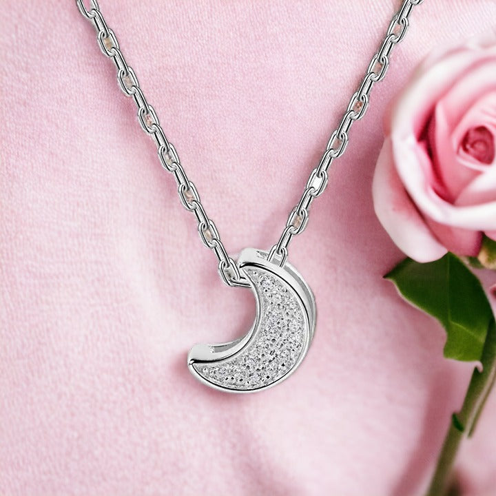 Silver Moon Halo Necklace