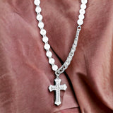 Gleaming Silver Pearl Cross Necklace