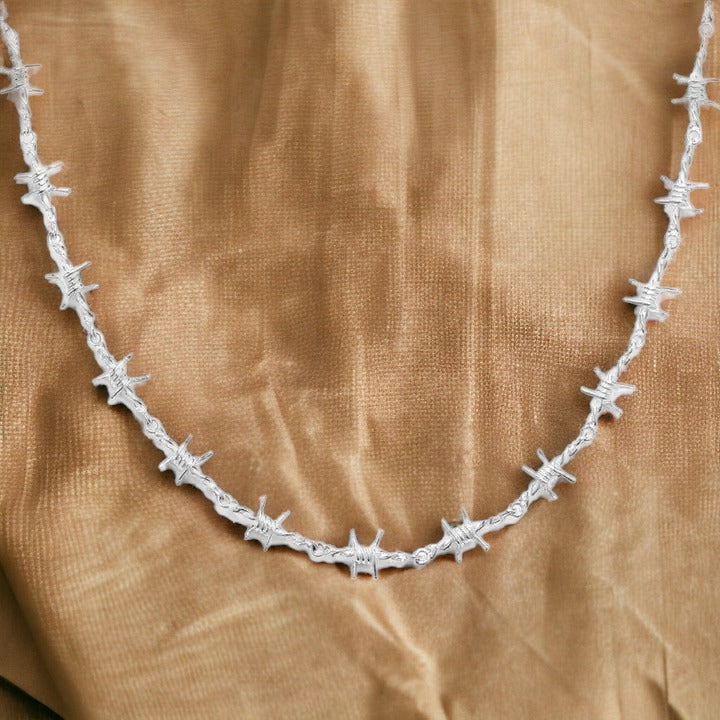 Silvered Edge Barbed Wire Necklace