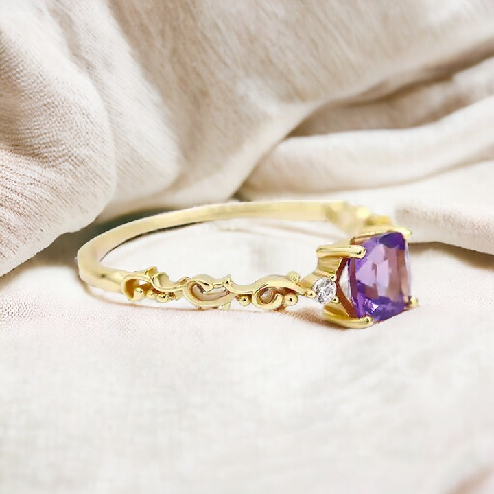 Square Orbit Amethyst Ring