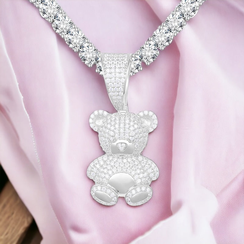 Teddy Bear Shine Silver Necklace