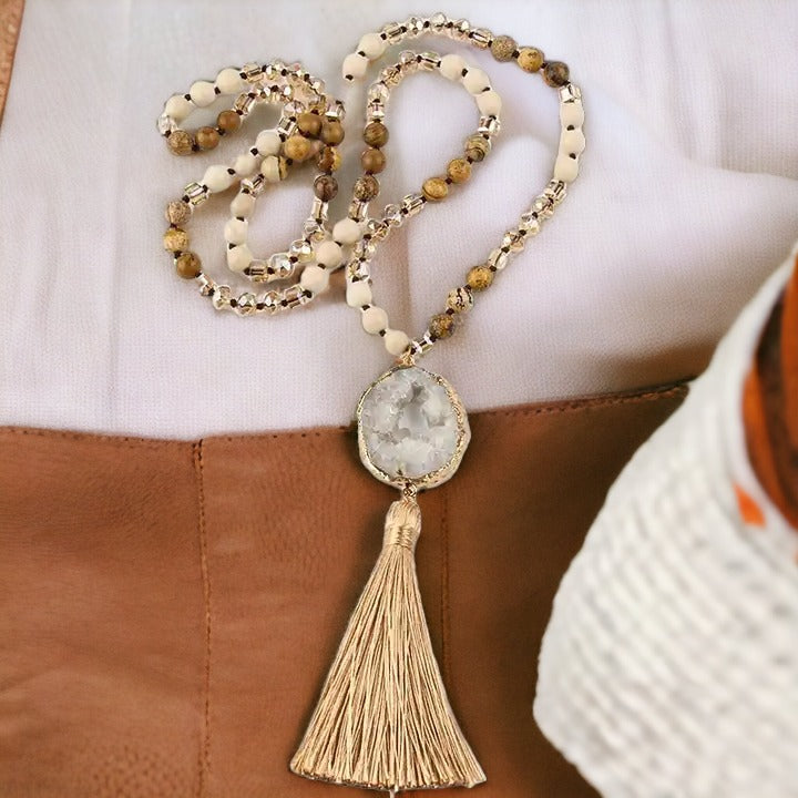 White Boho Hippie Necklace