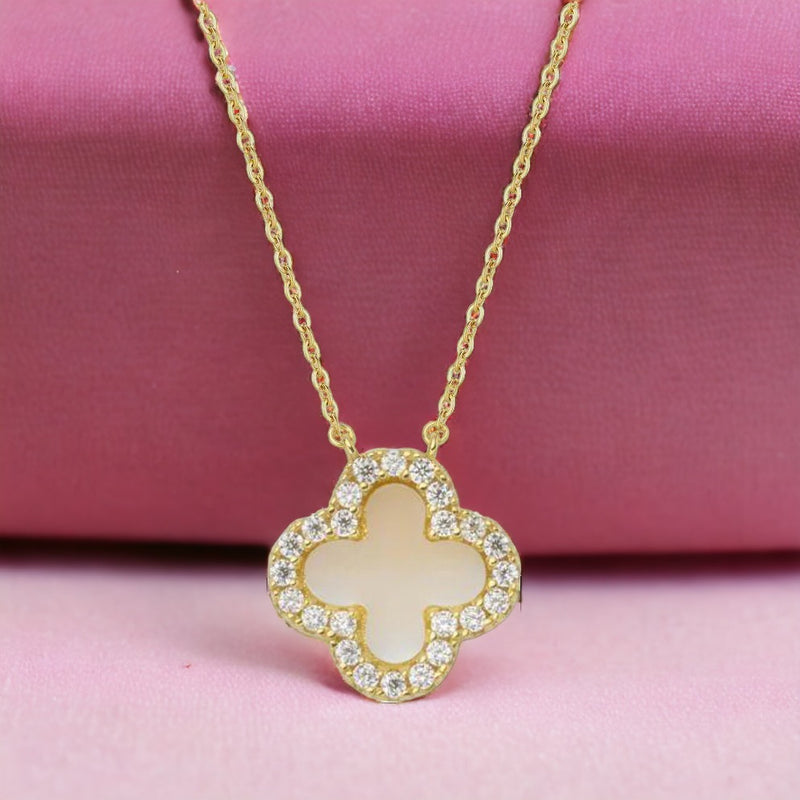 White Luck Clover Necklace