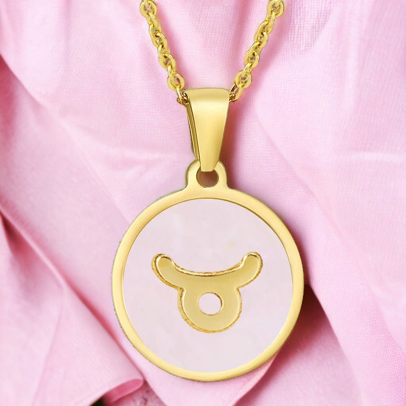 White Twilight Taurus Zodiac Sign Necklace