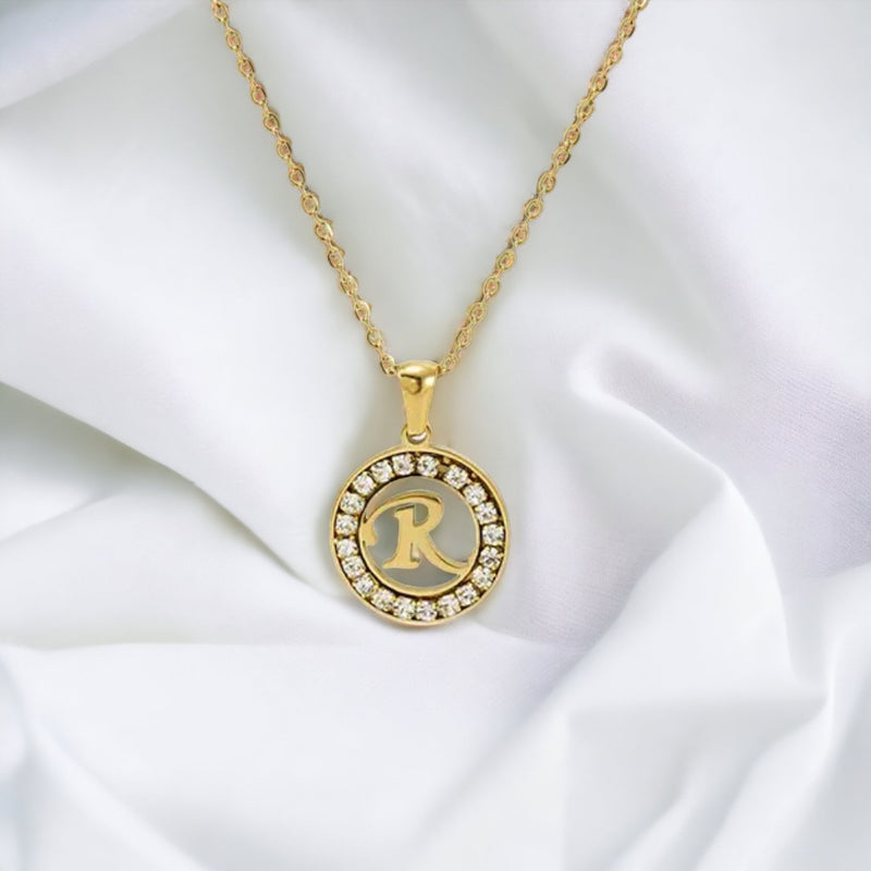 elegant circle diamond initial necklace