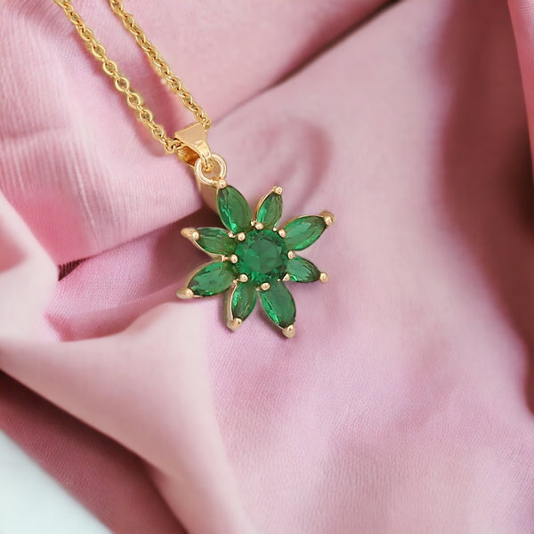 Emerald Gold Flower Necklace