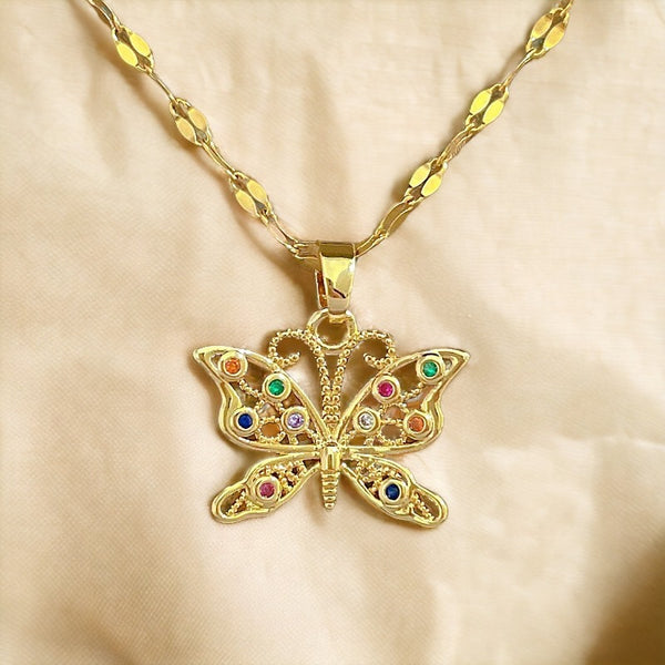 Crystal Diamond Butterfly Necklace