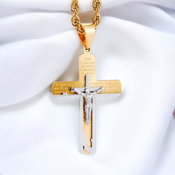 Gold & Silver Faith Cross Pendant With Necklace