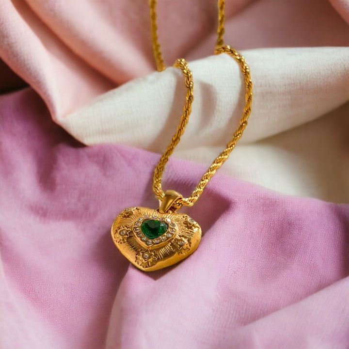 Golden Heart Emerald Necklace