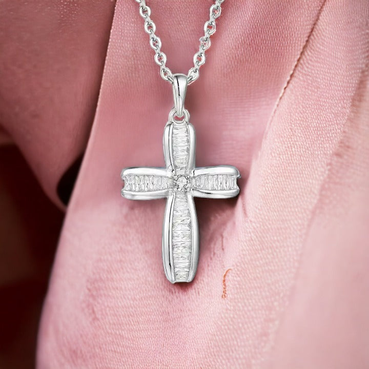 Ocean's Whisper Sliver Cross Necklace