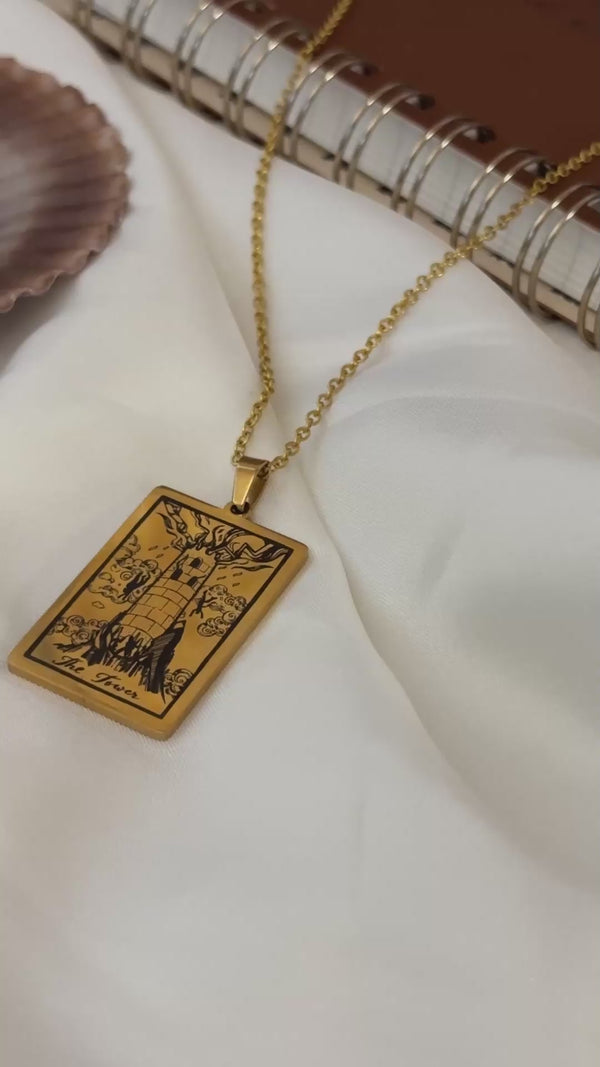 The-Tower-Vintage-Tarot-Card-gold-Necklace