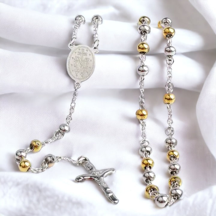 Silver Beaded Cross Necklace