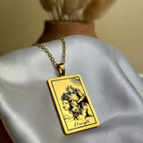 strength vintage tarot card necklace golden