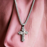 Sunset Prayer Sliver Cross Necklace