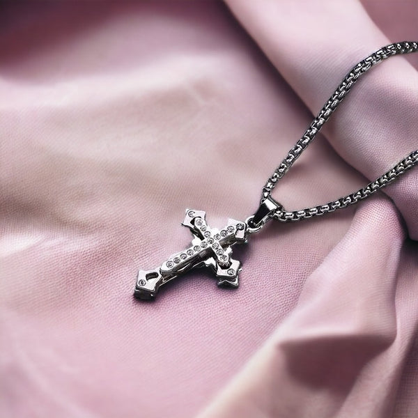 Sunset Prayer Sliver Cross Necklace