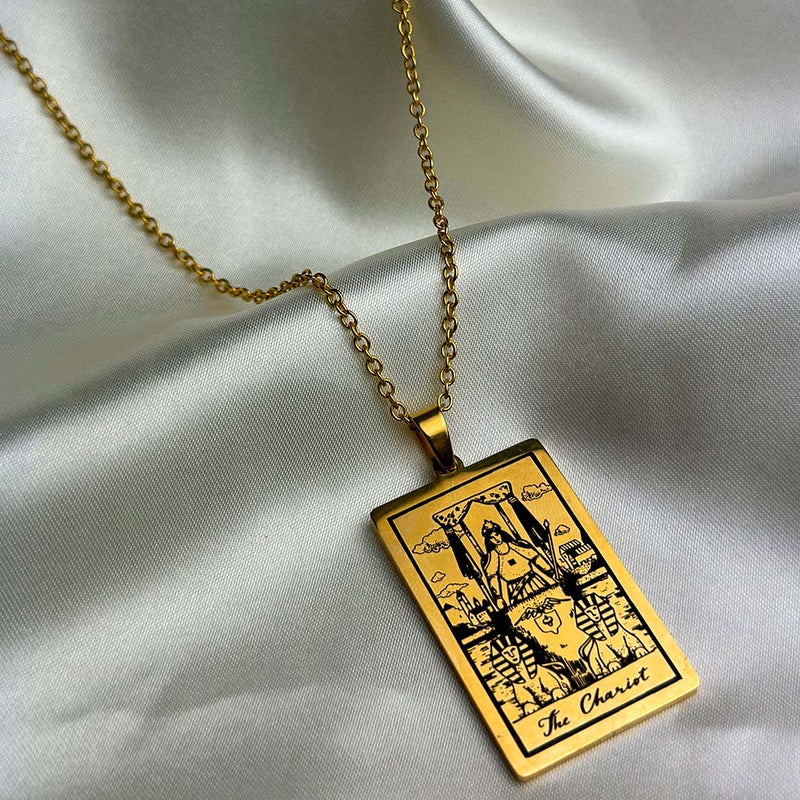 the-chariot-vintage-tarot-card-necklace-gold